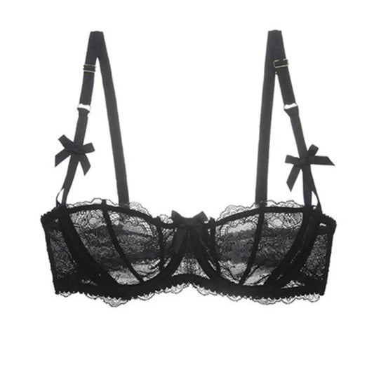 black bow lace bra